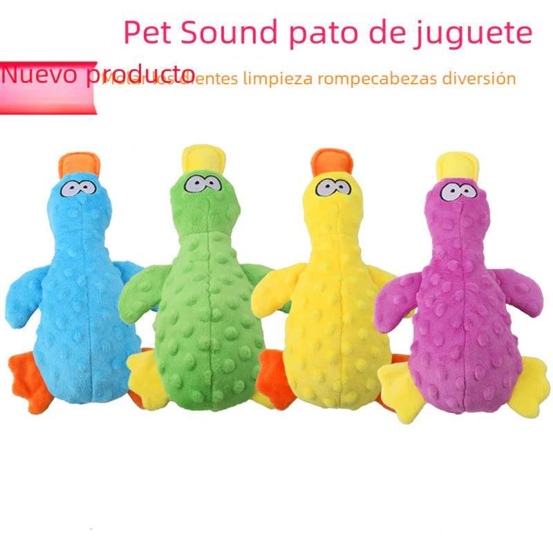Colorful plush duck dog toys with squeakers for pet play and training