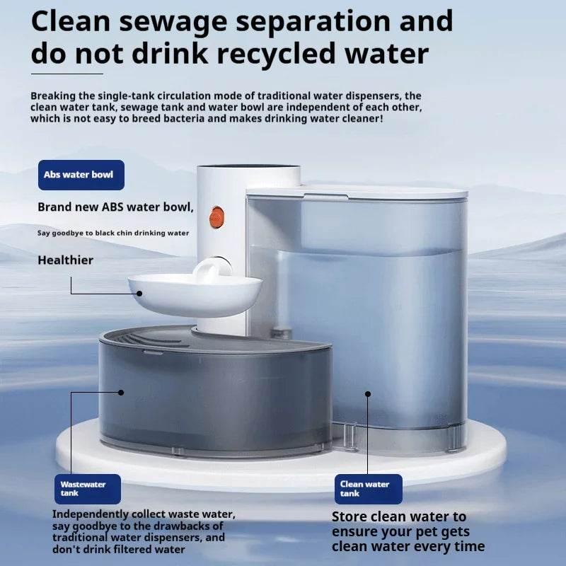 Automatic pet water dispenser with separate clean water and wastewater tanks for healthier hydration