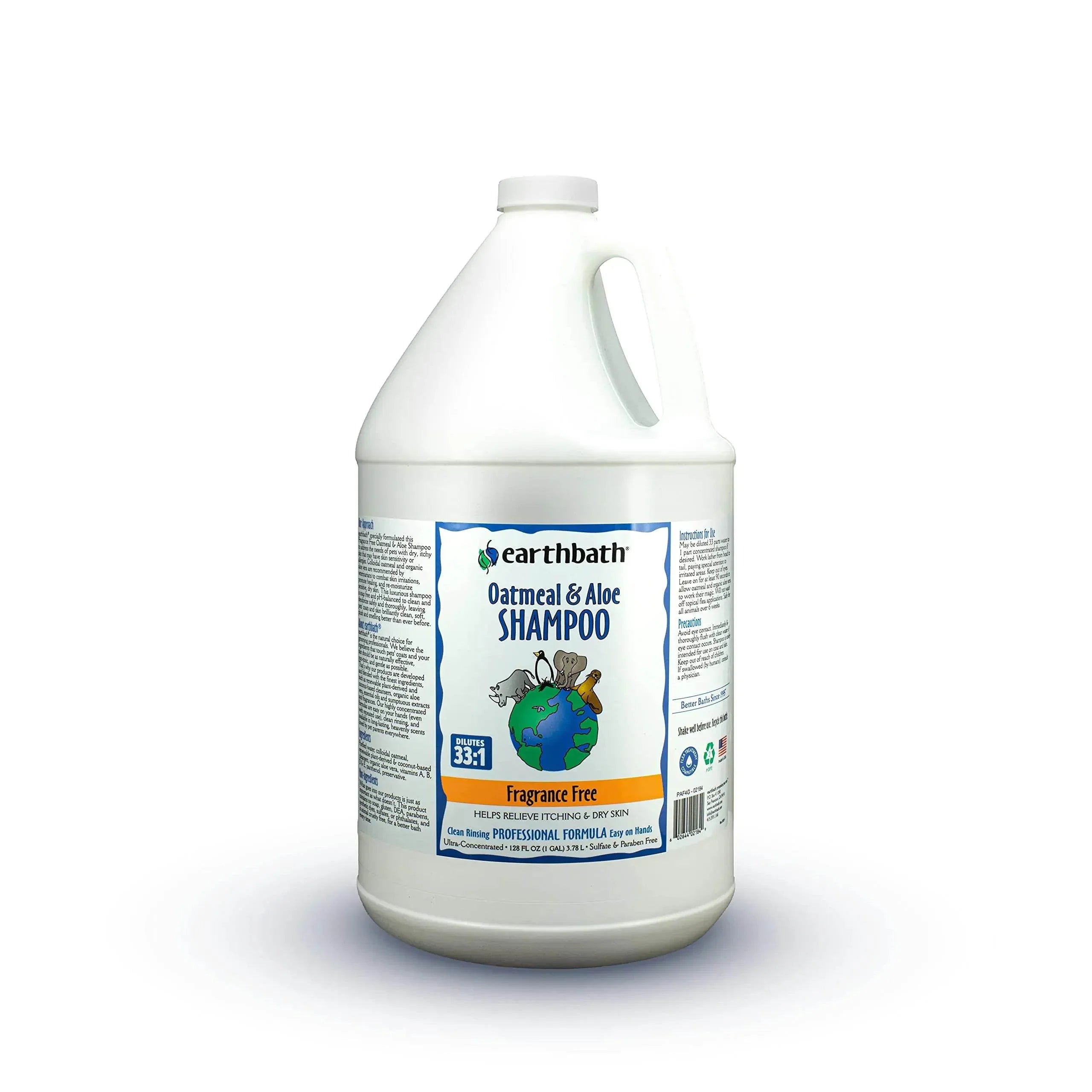Earthbath Oatmeal & Aloe Pet Shampoo, fragrance-free formula for itching and dry skin, sulfate-free, 1-gallon bottle