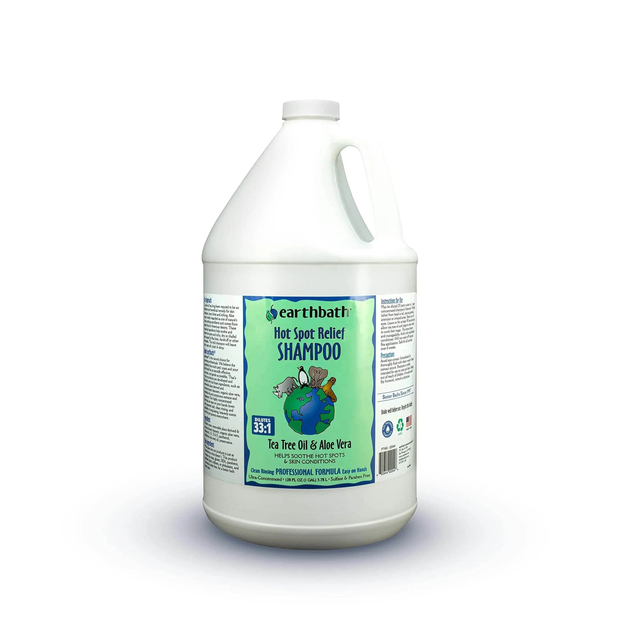 Earthbath Hot Spot Relief Shampoo with Tea Tree Oil & Aloe Vera for pets, sulfate-free, 1-gallon bottle